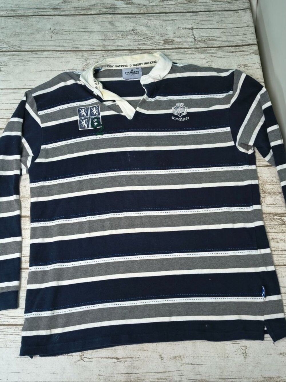 Rugby Nations Scotland Striped Long Sleeve  Polo Shirt Size XXL